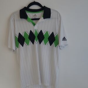 Adidas Shirt Men's Large Short Sleeve Polo with Green and Black Pattern